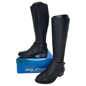 Easy Street Luella Black Faux Leather Knee High Womens Boots 8N